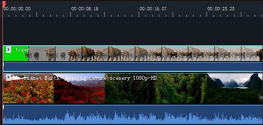 グリーンスクリーンクリップを別の動画トラックにドラッグ